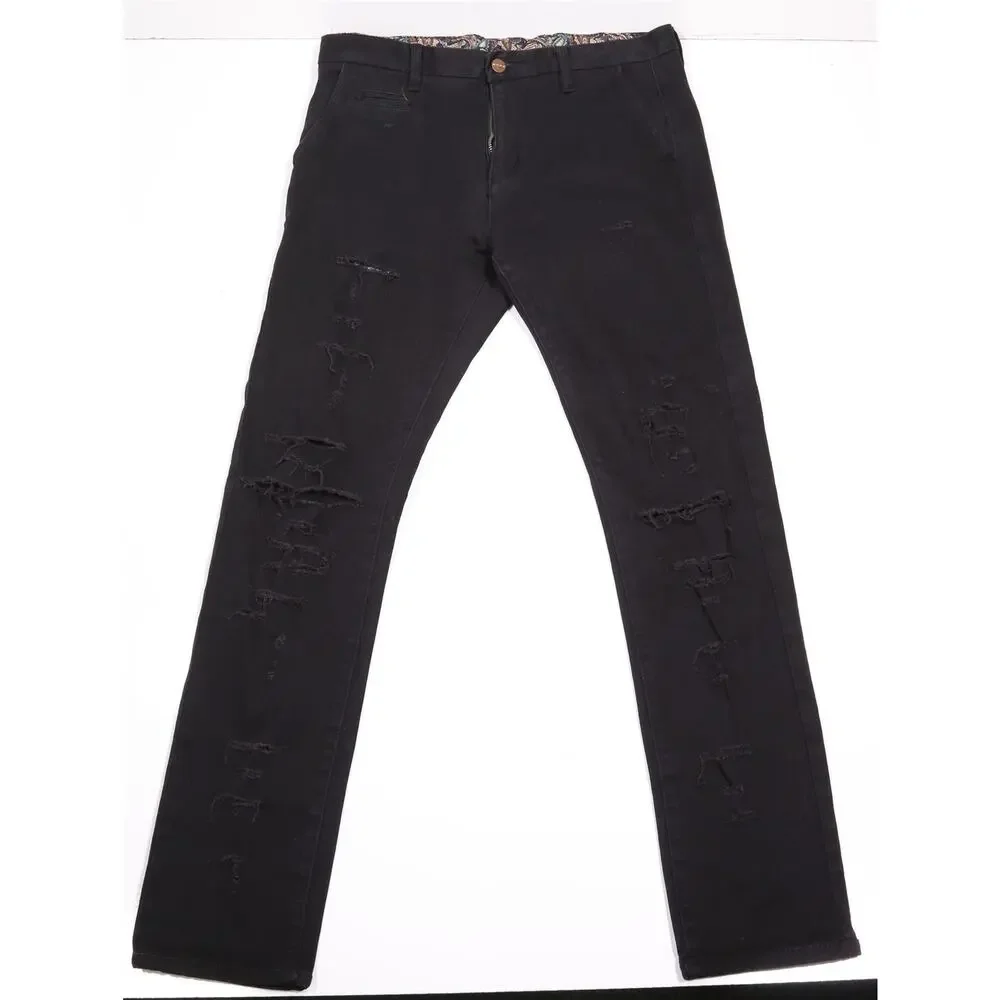 Etro Black Skinny Slim Destroyed Distressed Chino Pants 32x30
